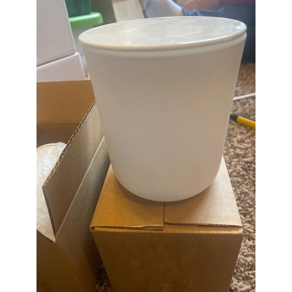 Set of 2 White Ceramic Candle Jars with Lids 15 oz Large Matte Vessels DIY Craft